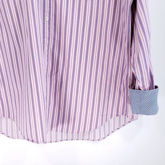 Bugatchi Uomo Shirt Men's Large Multicolor Stripes Flip Cuff Button Front - Picture 10 of 10